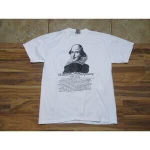 William Shakespeare Portrait The Globe Theatre White Double Sided T-shirt Sz L